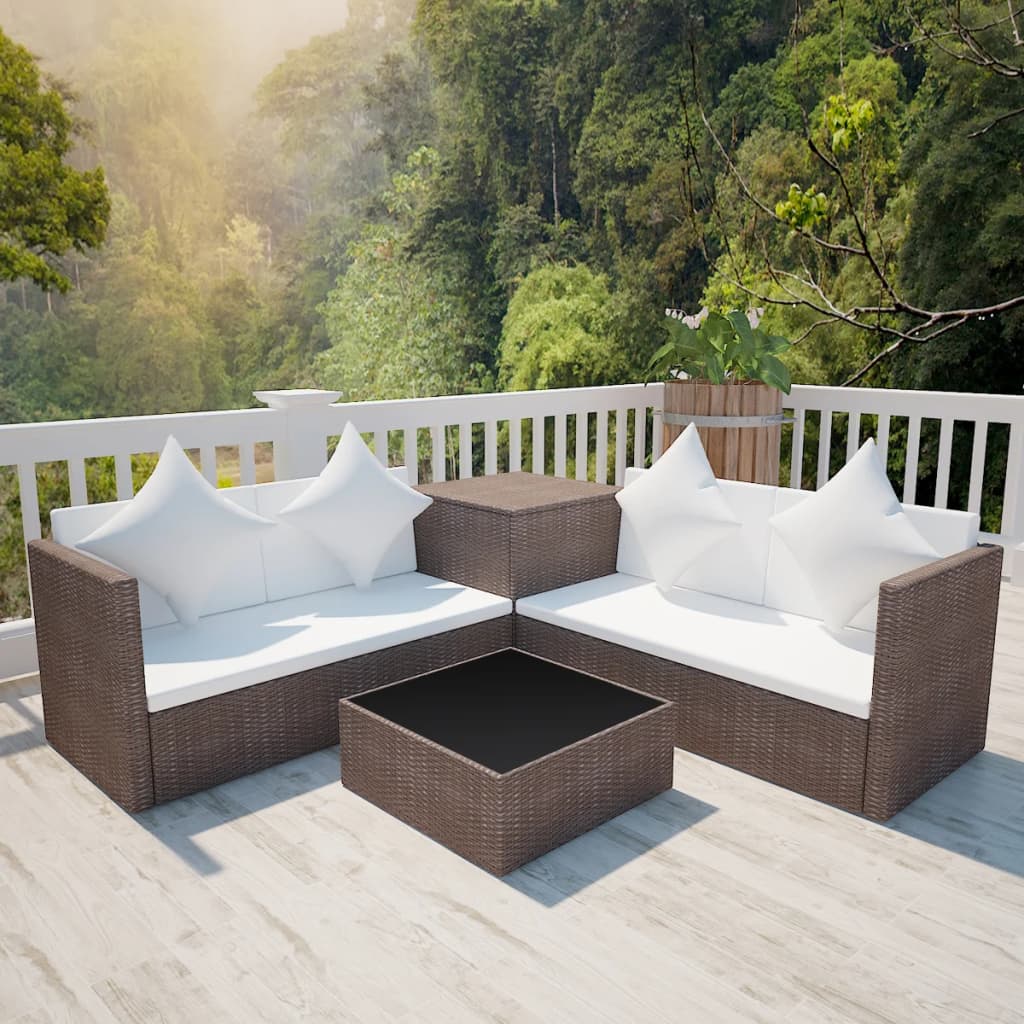 vidaXL Outdoor Lounge Set Wicker Poly Rattan Brown Garden Furniture