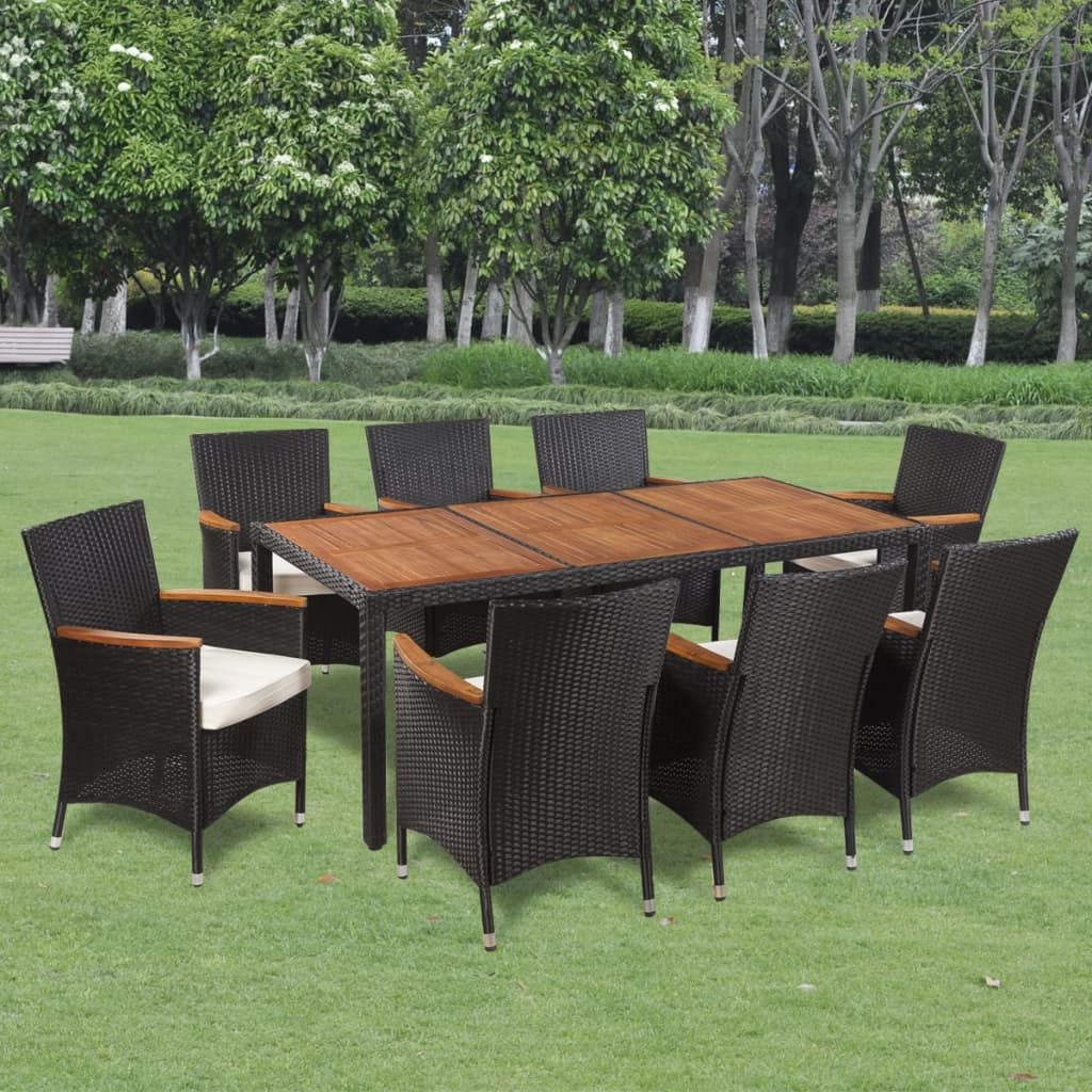Vidaxl Garden Dining Set 17 Piece Acacia Poly Rattan Wicker Outdoor Image Is Loading Vidaxl Garden Dining Set 17 Piece Acacia Poly