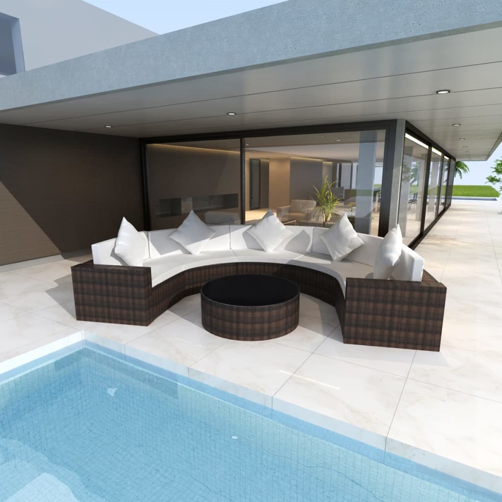 Vidaxl Garden Sofa Set Half Round Poly Rattan Brown Outdoor Patio Image Is Loading Vidaxl Garden Sofa Set Half Round Poly Rattan
