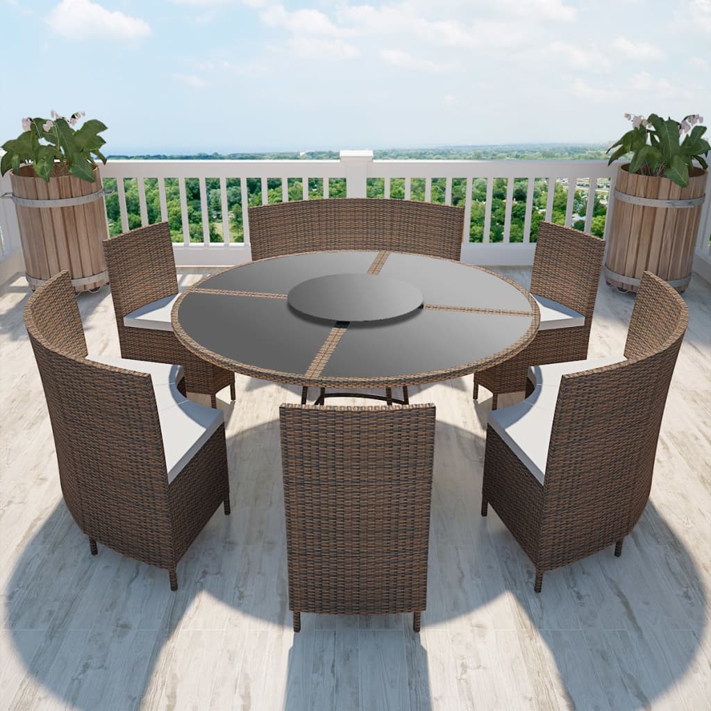 vidaXL Outdoor Dining Set Poly Rattan Table Bench Chair 13 Piece Wicker