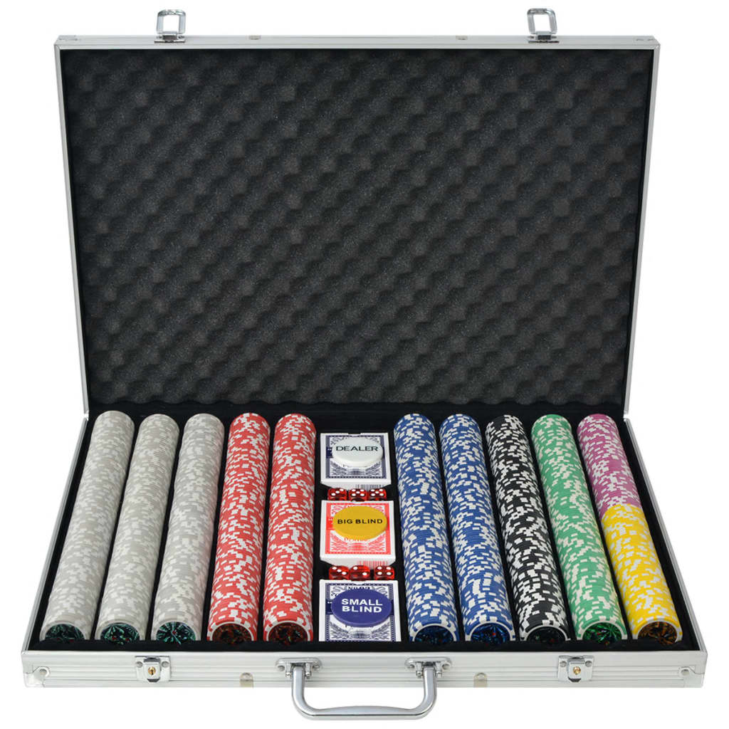 vidaXL Set Poker Fiches Laser Valigetta Alluminio Gioco Carte 500/1000